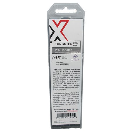 XTRWELD 2% Ceriated Tungsten Electrode, 0.020, Gray, 10PK WTCER2020